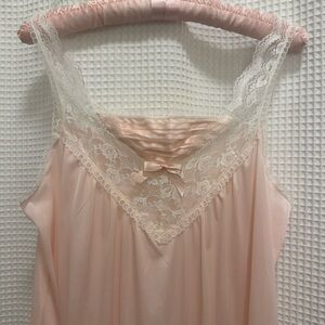 Vintage Baby Pink and Cream Lace Trim Nightgown
